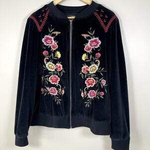 Torrid Black Floral Embroidered Bomber Jacket - 2X